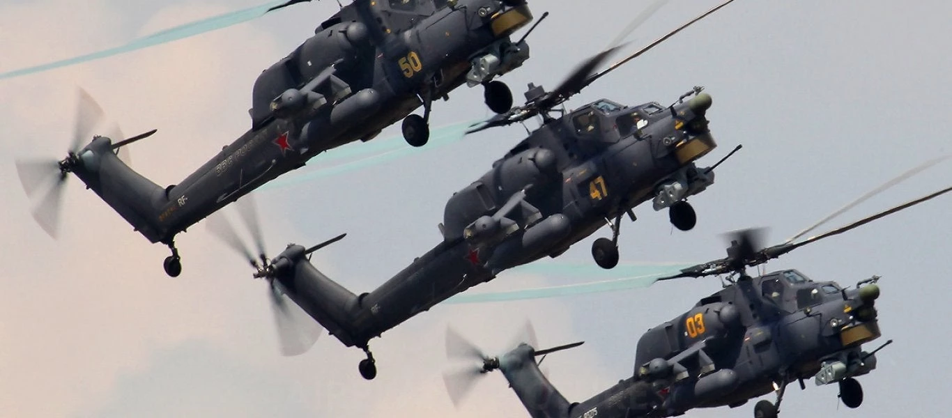 Ρωσία: Δεκάδες επιθετικά ελικόπτερα Mi-28N και Ka-52 σε ασκήσεις (βίντεο)